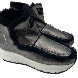 Voile Blanche Bice Shearling Lined Mini Montone Lux Nero Metallic Platform